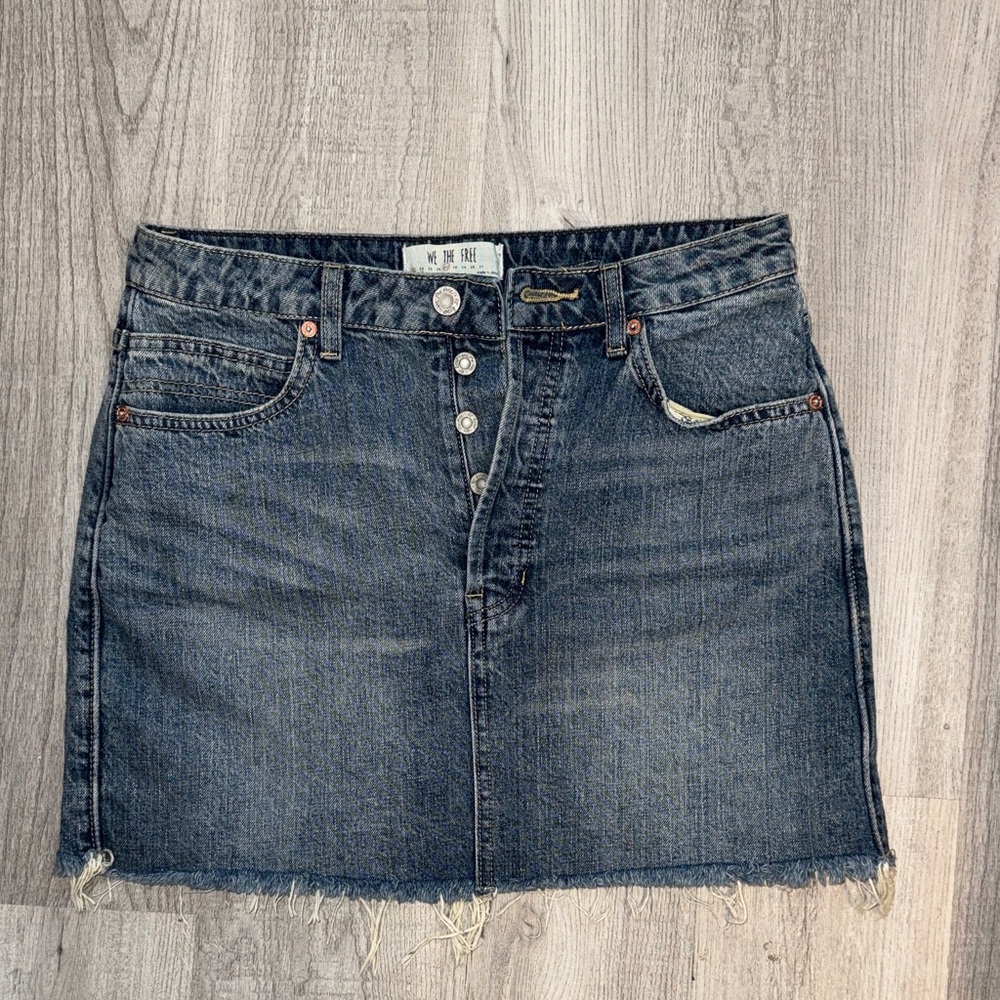 We The Free Dark Blue Denim Mini Skirt